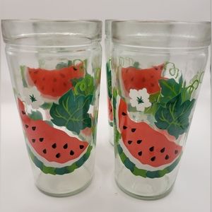 Vintage Set of 4 Watermelon Tumblers by ANCHOR HOCKING. Summer Glasses.